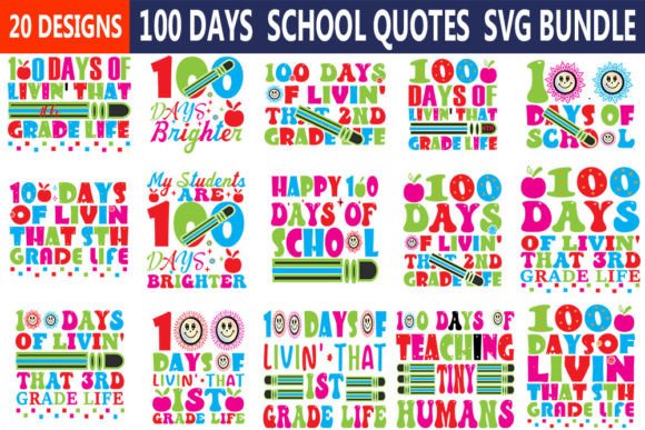 100 Days School Quotes Svg Bundle